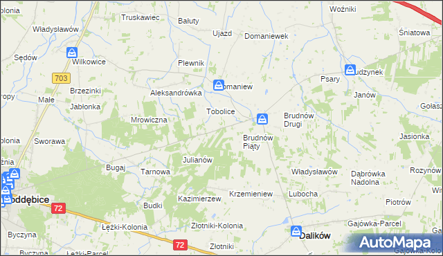 mapa Marysin gmina Dalików, Marysin gmina Dalików na mapie Targeo