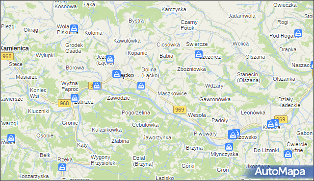 mapa Maszkowice gmina Łącko, Maszkowice gmina Łącko na mapie Targeo
