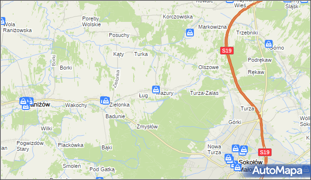 mapa Mazury gmina Raniżów, Mazury gmina Raniżów na mapie Targeo