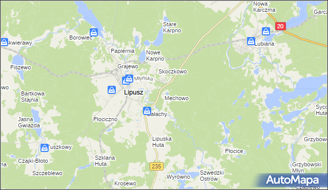 mapa Mechowo gmina Lipusz, Mechowo gmina Lipusz na mapie Targeo