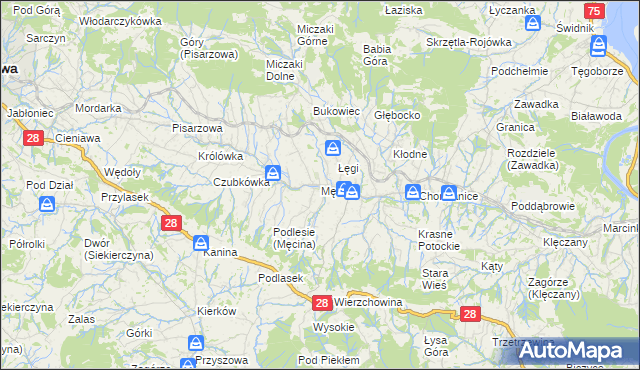 mapa Męcina, Męcina na mapie Targeo