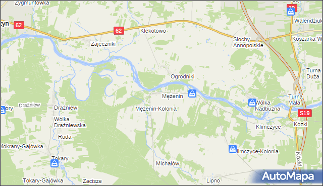 mapa Mężenin gmina Platerów, Mężenin gmina Platerów na mapie Targeo