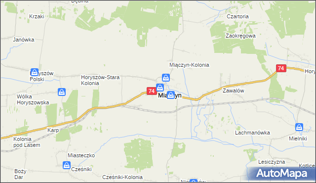mapa Miączyn powiat zamojski, Miączyn powiat zamojski na mapie Targeo