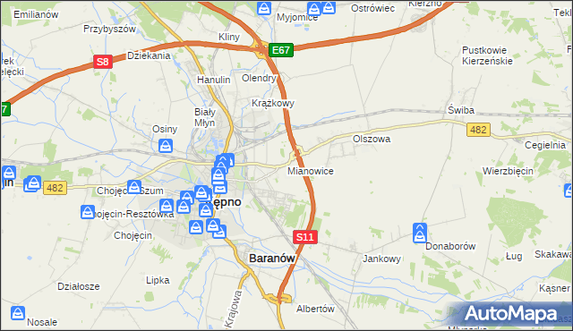 mapa Mianowice gmina Kępno, Mianowice gmina Kępno na mapie Targeo