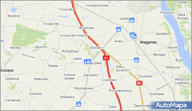 mapa Michalinek gmina Waganiec, Michalinek gmina Waganiec na mapie Targeo