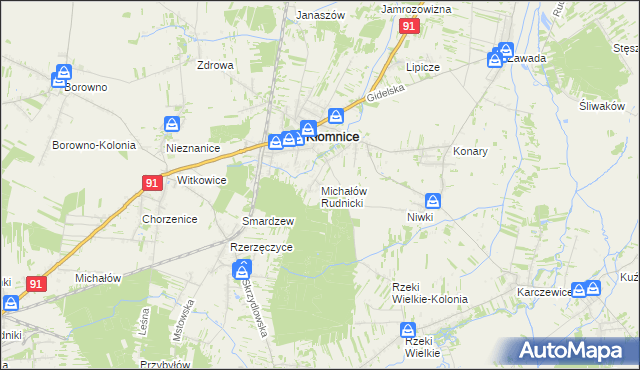 mapa Michałów gmina Kłomnice, Michałów gmina Kłomnice na mapie Targeo