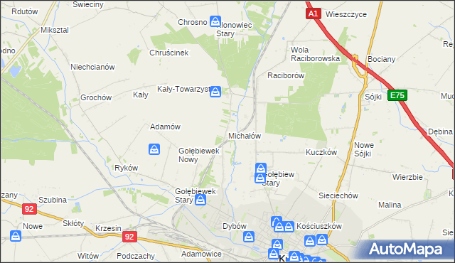 mapa Michałów gmina Kutno, Michałów gmina Kutno na mapie Targeo