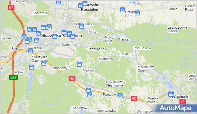 mapa Michałów gmina Skarżysko Kościelne, Michałów gmina Skarżysko Kościelne na mapie Targeo
