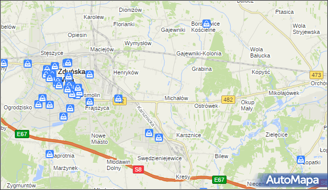 mapa Michałów gmina Zduńska Wola, Michałów gmina Zduńska Wola na mapie Targeo