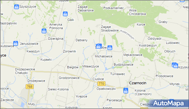 mapa Michałowice gmina Czarnocin, Michałowice gmina Czarnocin na mapie Targeo