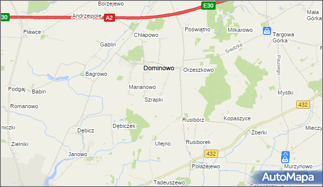 mapa Michałowo gmina Dominowo, Michałowo gmina Dominowo na mapie Targeo