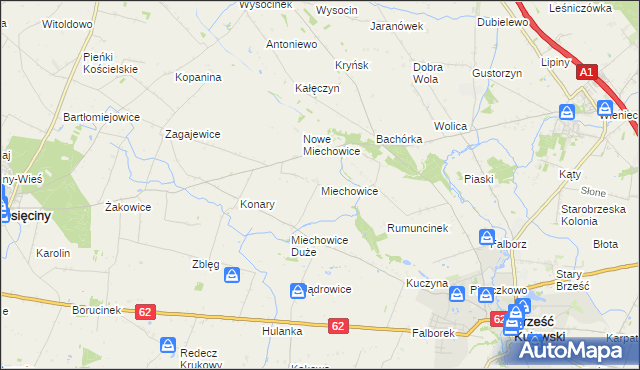 mapa Miechowice gmina Brześć Kujawski, Miechowice gmina Brześć Kujawski na mapie Targeo