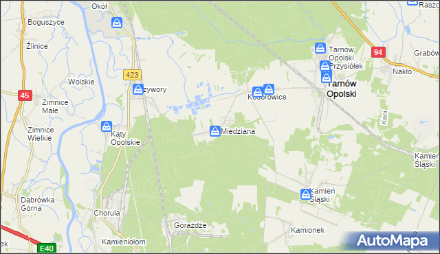 mapa Miedziana gmina Tarnów Opolski, Miedziana gmina Tarnów Opolski na mapie Targeo
