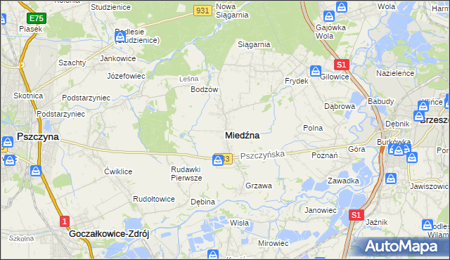 mapa Miedźna, Miedźna na mapie Targeo