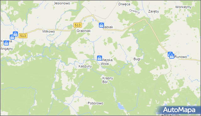 mapa Miejska Wola gmina Lidzbark Warmiński, Miejska Wola gmina Lidzbark Warmiński na mapie Targeo