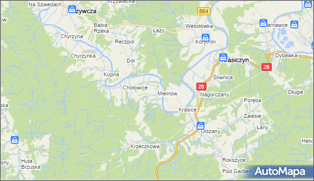 mapa Mielnów, Mielnów na mapie Targeo