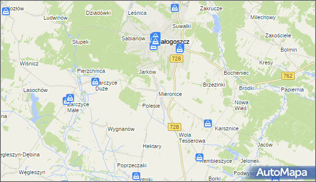 mapa Mieronice gmina Małogoszcz, Mieronice gmina Małogoszcz na mapie Targeo