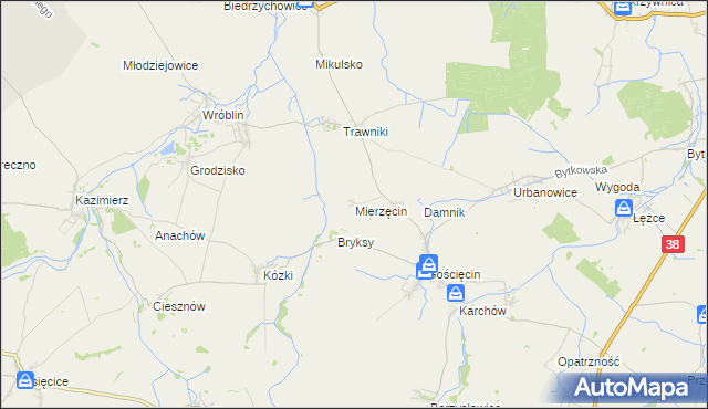 mapa Mierzęcin gmina Pawłowiczki, Mierzęcin gmina Pawłowiczki na mapie Targeo
