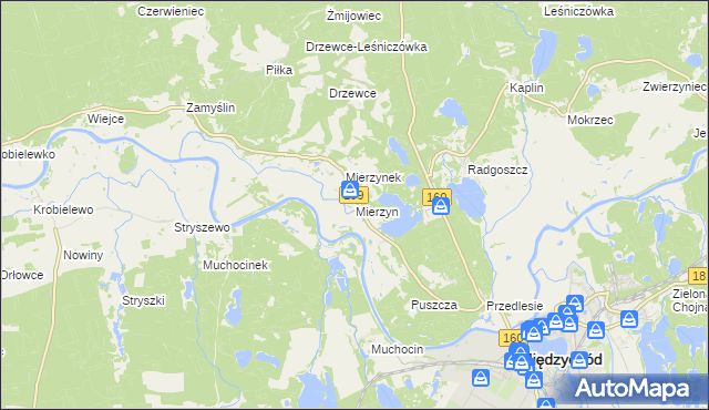 mapa Mierzyn gmina Międzychód, Mierzyn gmina Międzychód na mapie Targeo