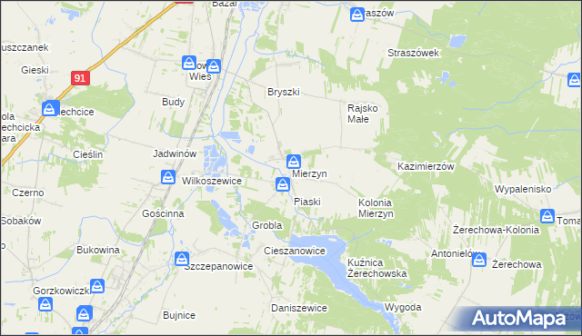 mapa Mierzyn gmina Rozprza, Mierzyn gmina Rozprza na mapie Targeo