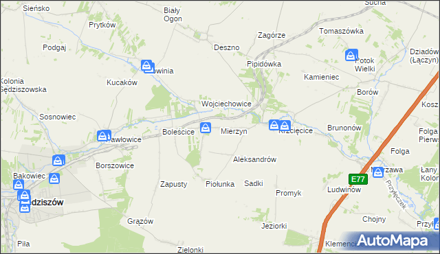 mapa Mierzyn gmina Sędziszów, Mierzyn gmina Sędziszów na mapie Targeo