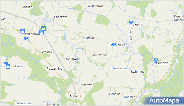 mapa Mierzynek gmina Karlino, Mierzynek gmina Karlino na mapie Targeo
