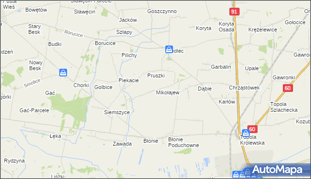 mapa Mikołajew gmina Łęczyca, Mikołajew gmina Łęczyca na mapie Targeo