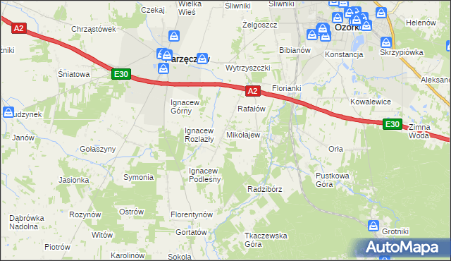 mapa Mikołajew gmina Parzęczew, Mikołajew gmina Parzęczew na mapie Targeo