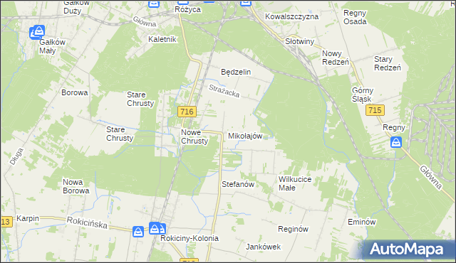 mapa Mikołajów gmina Rokiciny, Mikołajów gmina Rokiciny na mapie Targeo