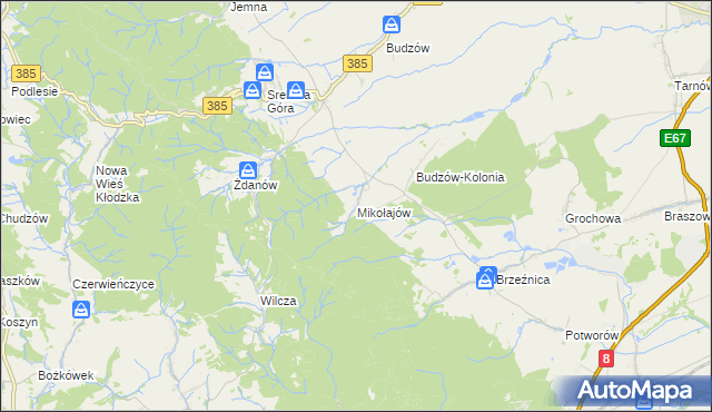 mapa Mikołajów gmina Stoszowice, Mikołajów gmina Stoszowice na mapie Targeo