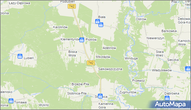 mapa Mikołajów gmina Sulejów, Mikołajów gmina Sulejów na mapie Targeo