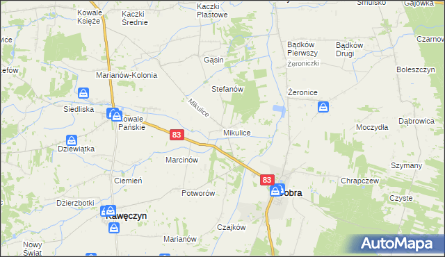 mapa Mikulice gmina Dobra, Mikulice gmina Dobra na mapie Targeo