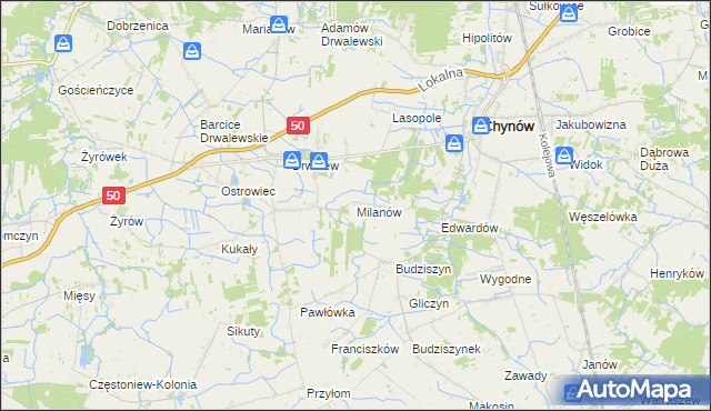 mapa Milanów gmina Chynów, Milanów gmina Chynów na mapie Targeo