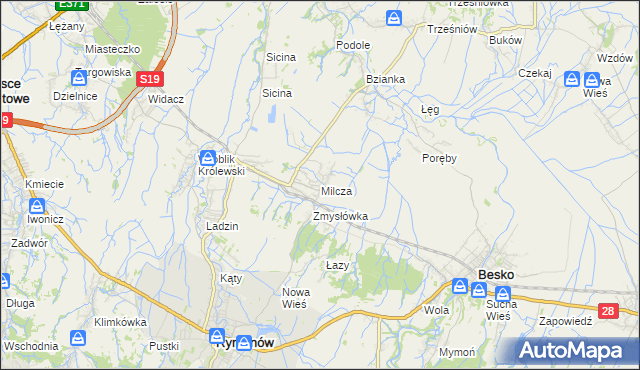 mapa Milcza, Milcza na mapie Targeo