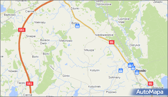 mapa Miłusze, Miłusze na mapie Targeo