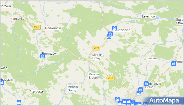 mapa Mirocin Dolny, Mirocin Dolny na mapie Targeo