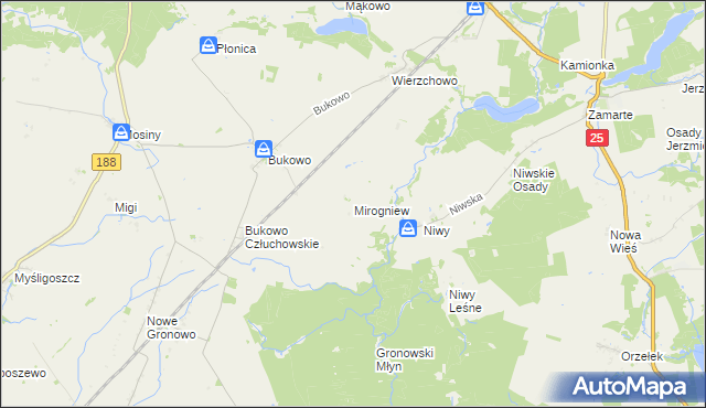 mapa Mirogniew gmina Człuchów, Mirogniew gmina Człuchów na mapie Targeo