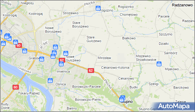 mapa Mirosław gmina Słupno, Mirosław gmina Słupno na mapie Targeo