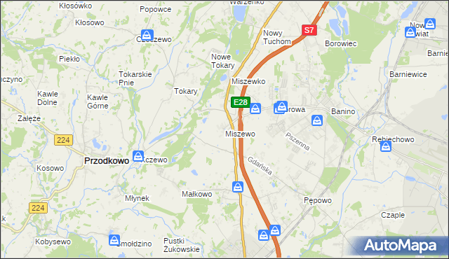 mapa Miszewo gmina Żukowo, Miszewo gmina Żukowo na mapie Targeo