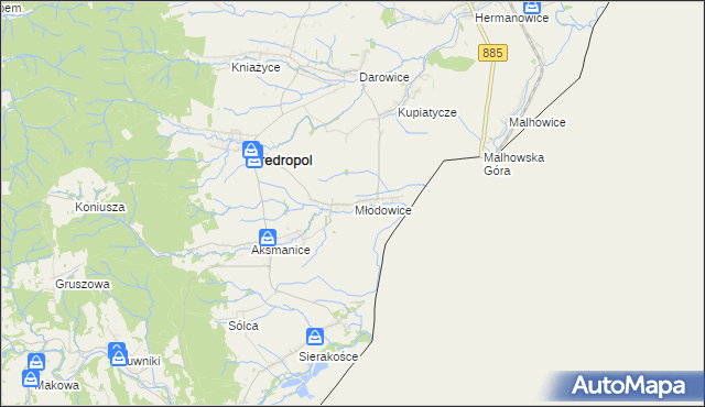 mapa Młodowice, Młodowice na mapie Targeo