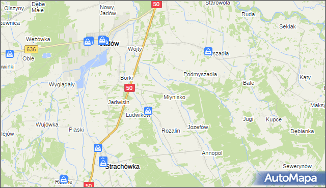 mapa Młynisko gmina Strachówka, Młynisko gmina Strachówka na mapie Targeo