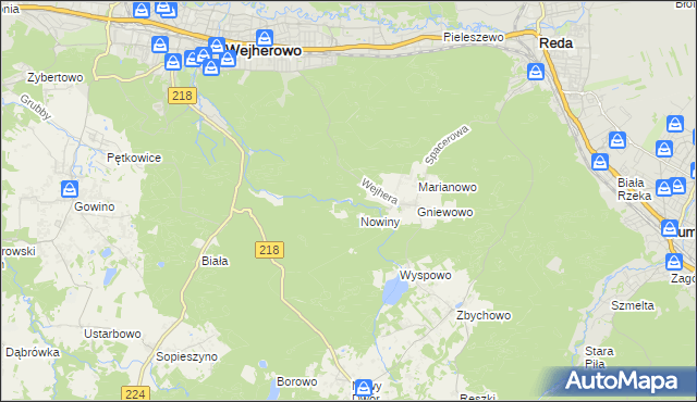 mapa Młynki gmina Wejherowo, Młynki gmina Wejherowo na mapie Targeo