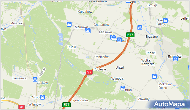 mapa Mnichów gmina Jędrzejów, Mnichów gmina Jędrzejów na mapie Targeo