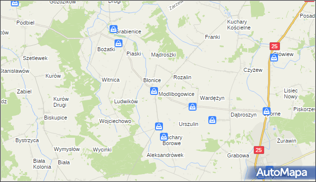 mapa Modlibogowice, Modlibogowice na mapie Targeo