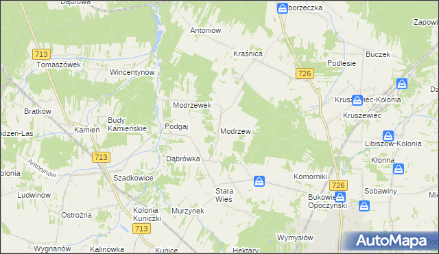 mapa Modrzew gmina Opoczno, Modrzew gmina Opoczno na mapie Targeo