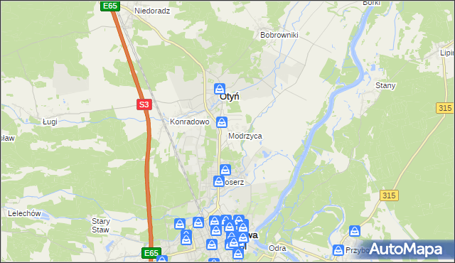 mapa Modrzyca, Modrzyca na mapie Targeo