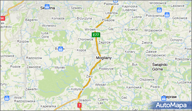 mapa Mogilany, Mogilany na mapie Targeo