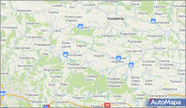 mapa Mogilno gmina Korzenna, Mogilno gmina Korzenna na mapie Targeo