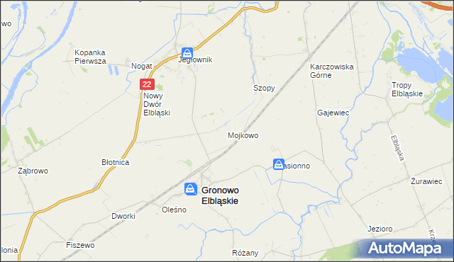 mapa Mojkowo gmina Gronowo Elbląskie, Mojkowo gmina Gronowo Elbląskie na mapie Targeo