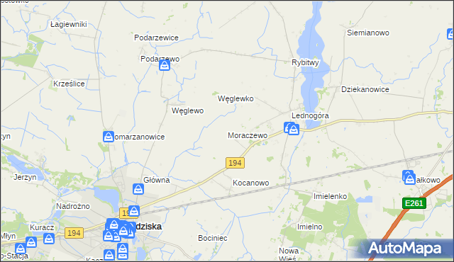 mapa Moraczewo gmina Łubowo, Moraczewo gmina Łubowo na mapie Targeo